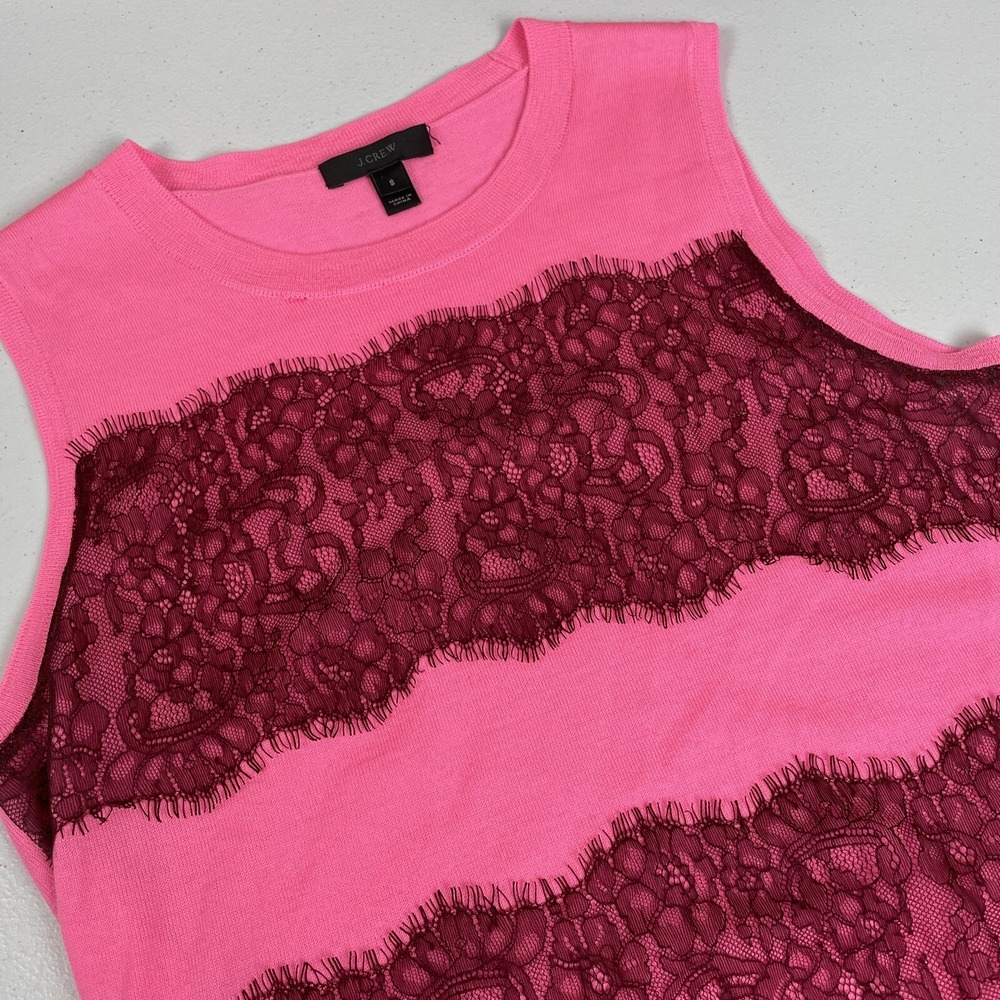 J Crew Tank Top Women's Size‎ Small Pink Merino Wool Embroidered Comfort Casual